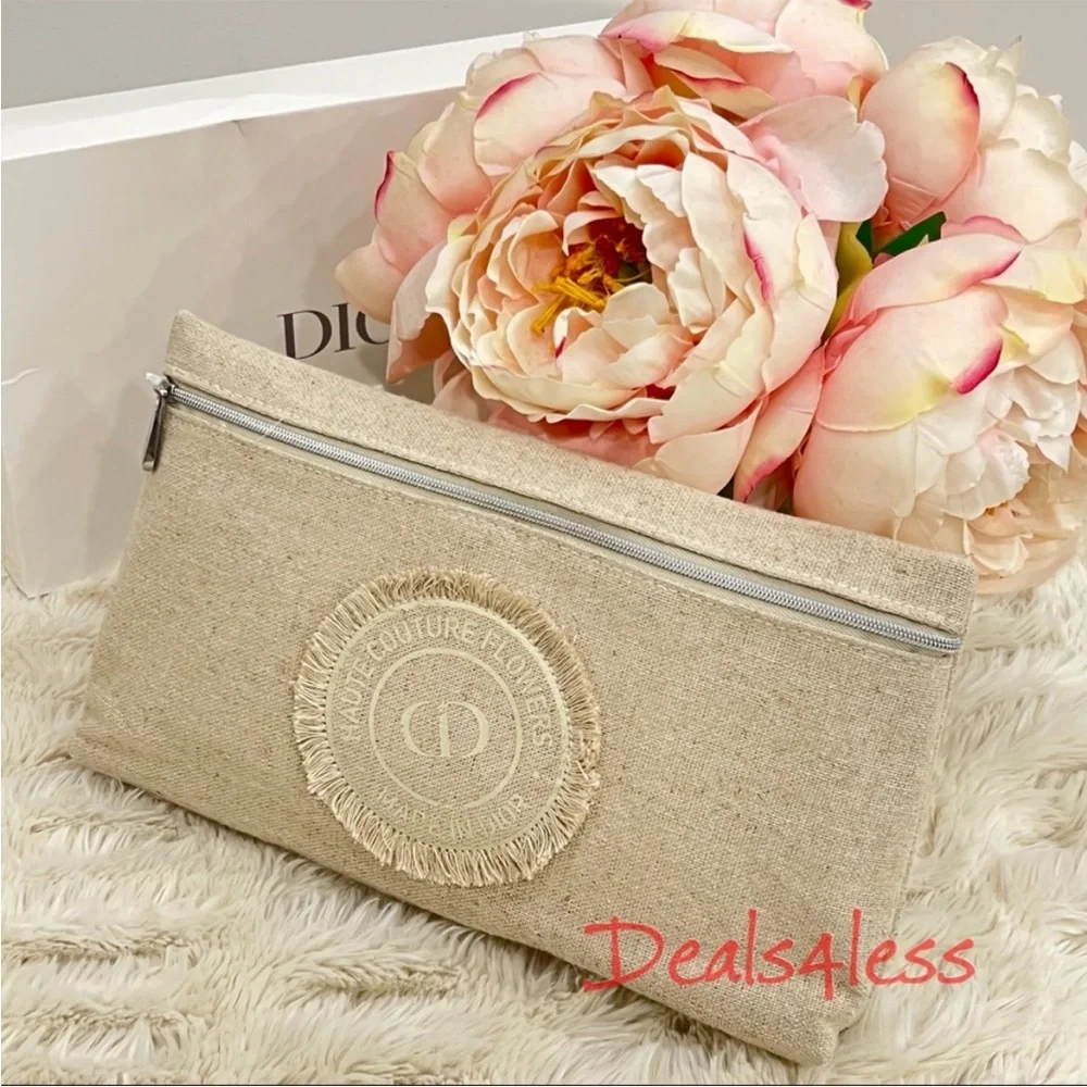 Dior Pouch Cosmetic Bag Travel Case Clutch Haute Couture Flowers Canvas NEW